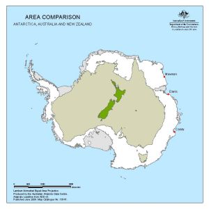 Comparison Map of Antarctica, New Zealand and Australia