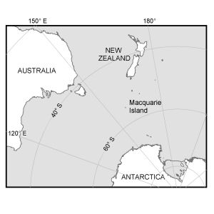 Location of Macquarie Island in relation to Australia and Antarctica [Black and white]
