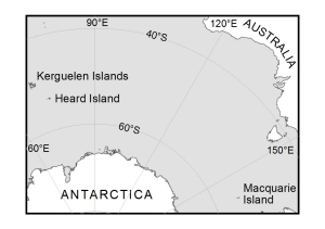 Heard Island and Macquarie Island in relation to Australia and Antarctica [Black and white]