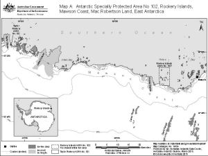 Antarctic Specially Protected Area No. 102<br>
Rookery Islands, Mawson Coast, Mac.Robertson Land, East Antarctica<br>
Map A