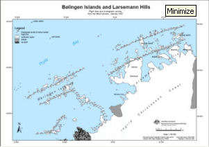 Bølingen Islands and Larsemann Hills<br>
Flight lines and photograph centres from the Linhof camera, January 1987