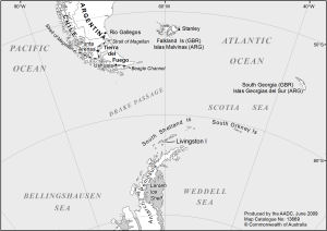 Antarctic Peninsula and Southern Tip of South America (Livingston Island labeled)