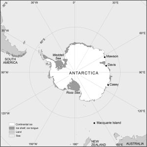 Antarctica  and the Southern Ocean<br>
including year-round Australian stations [Black and white]