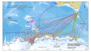 Australian Antarctic Division Marine Science Voyages 1980/81 - 2009/10<br>
Voyage tracks